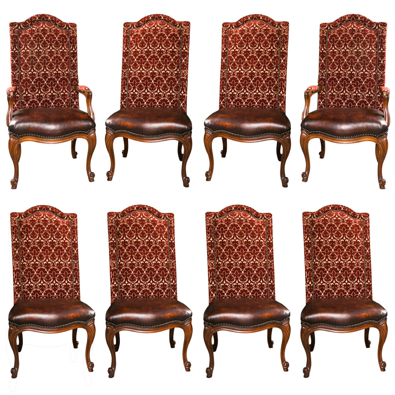 Set of 8 French Provincial Style High-back Dining Chairs