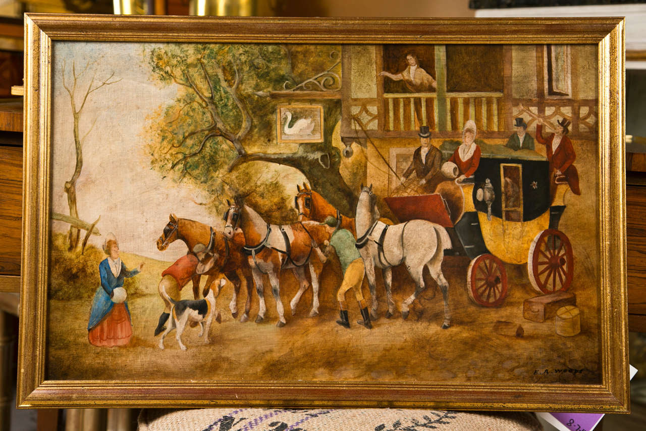 Mid-20th Century Pair of Equestrian Paintings Signed E.R. Woods For Sale