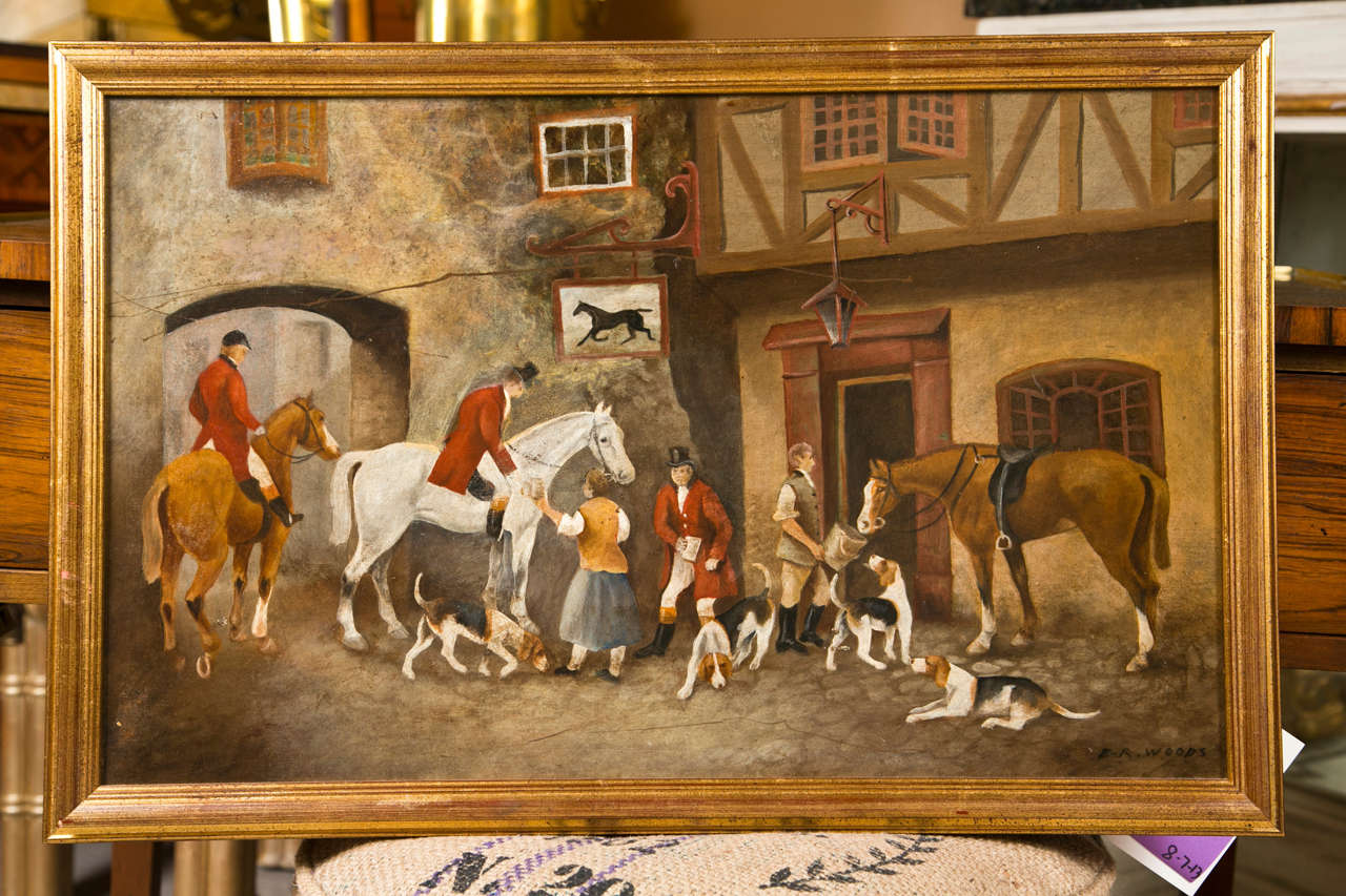 Pair of Equestrian Paintings Signed E.R. Woods For Sale 4