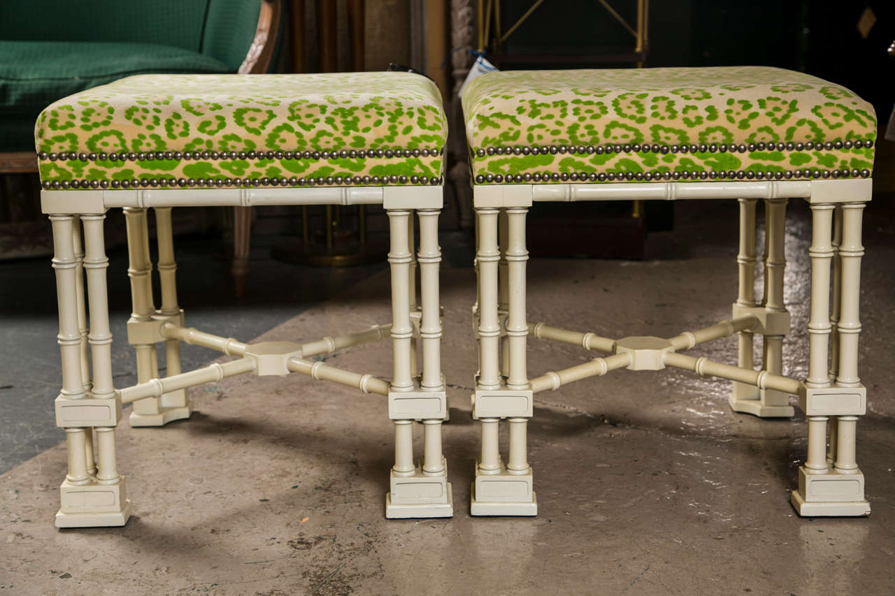 Pair of Hollywood Regency Style Faux Bamboo Stools 3