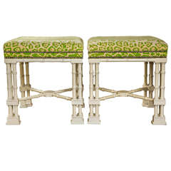 Pair of Hollywood Regency Style Faux Bamboo Stools