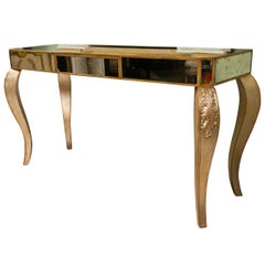 Hollywood Regency Style Mirror Console Table With Gold Gilt Frame Single Drawer