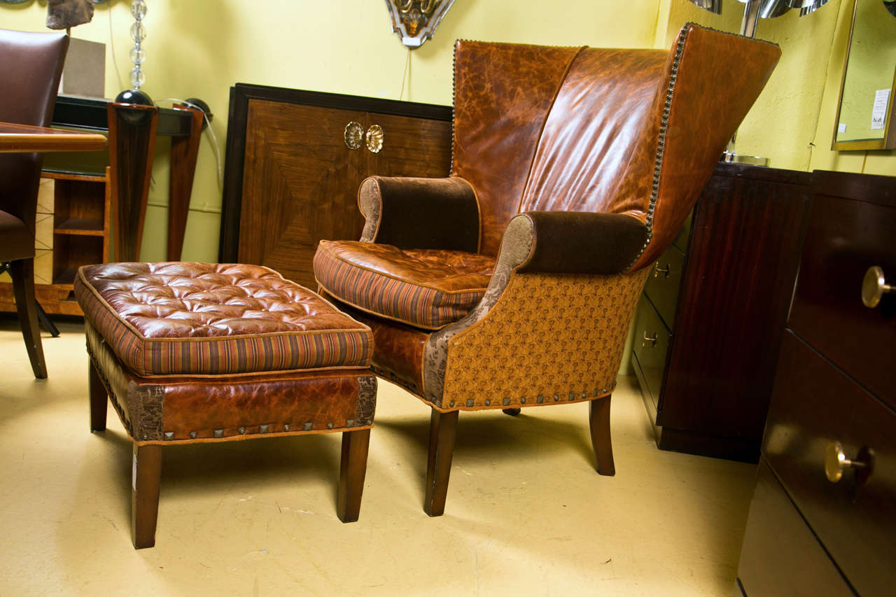 A Jeff Zimmerman Wingback Chair and Matching Ottoman at 1stDibs jeff