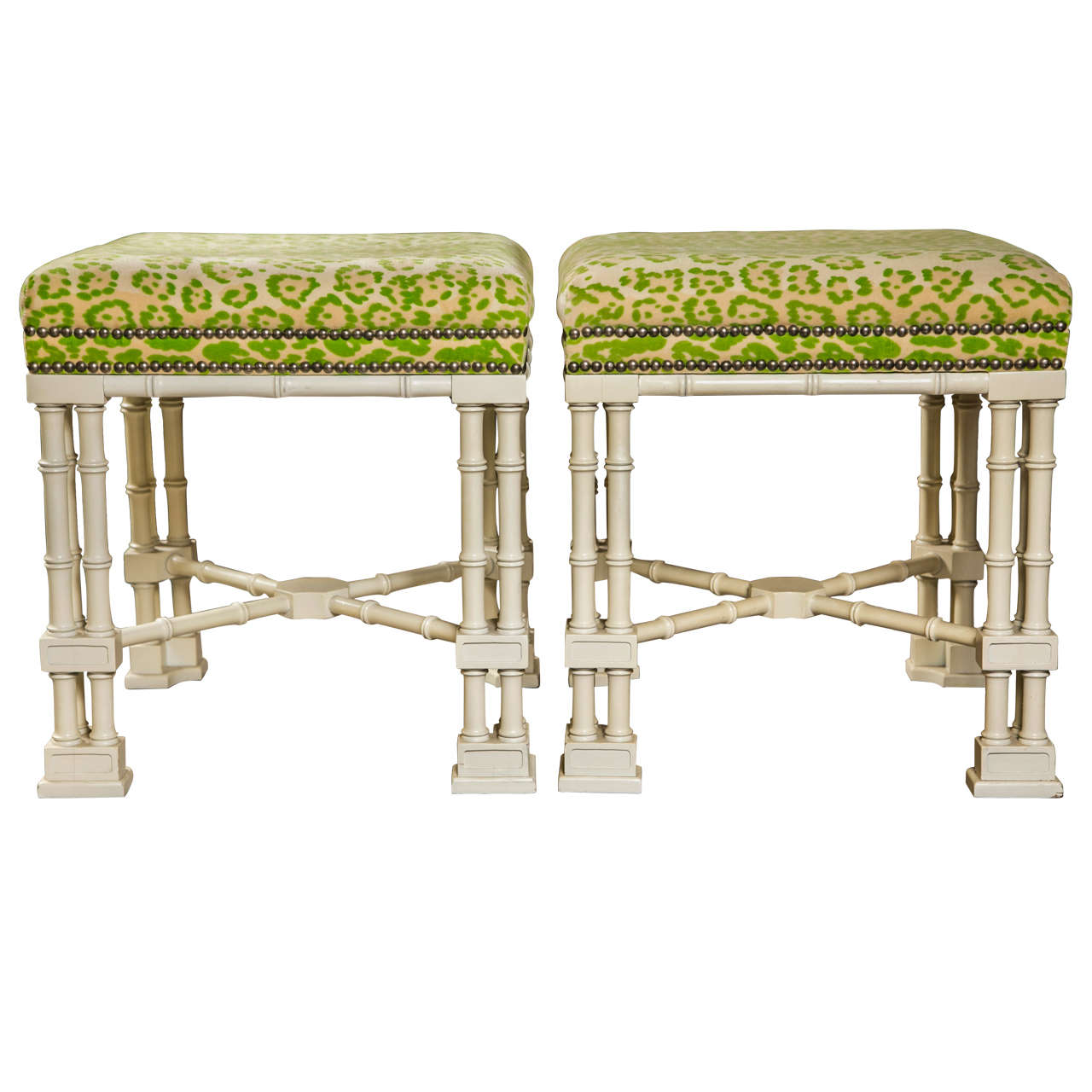 Pair of Hollywood Regency Style Faux Bamboo Stools at 1stDibs