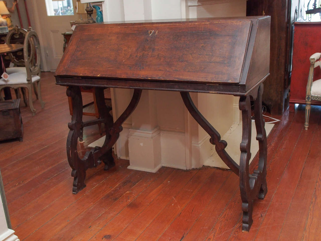 Slant Top Desk on Trestle Legs