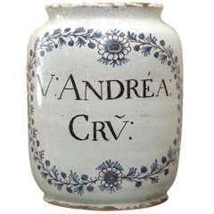 Large Blue and White Majolica Jar or Vase