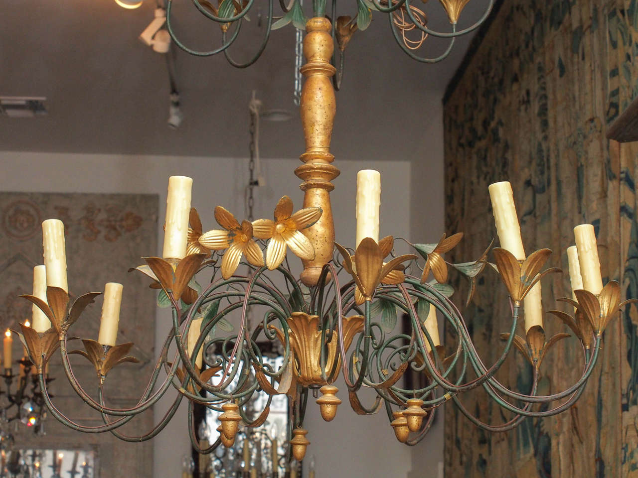 French Charles X Gilt Tole Chandelier