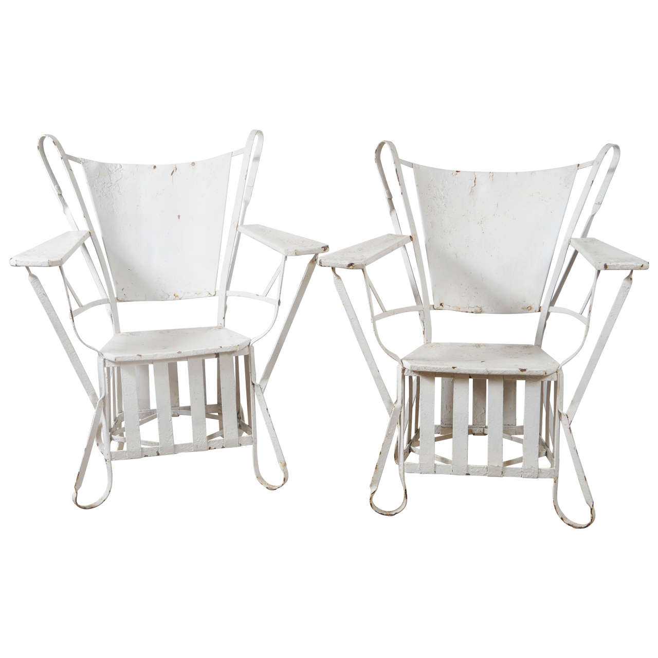 Pair of White Iron Outdoor Chairs