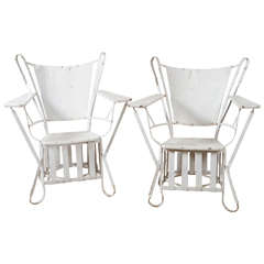 Pair of White Iron Outdoor Chairs