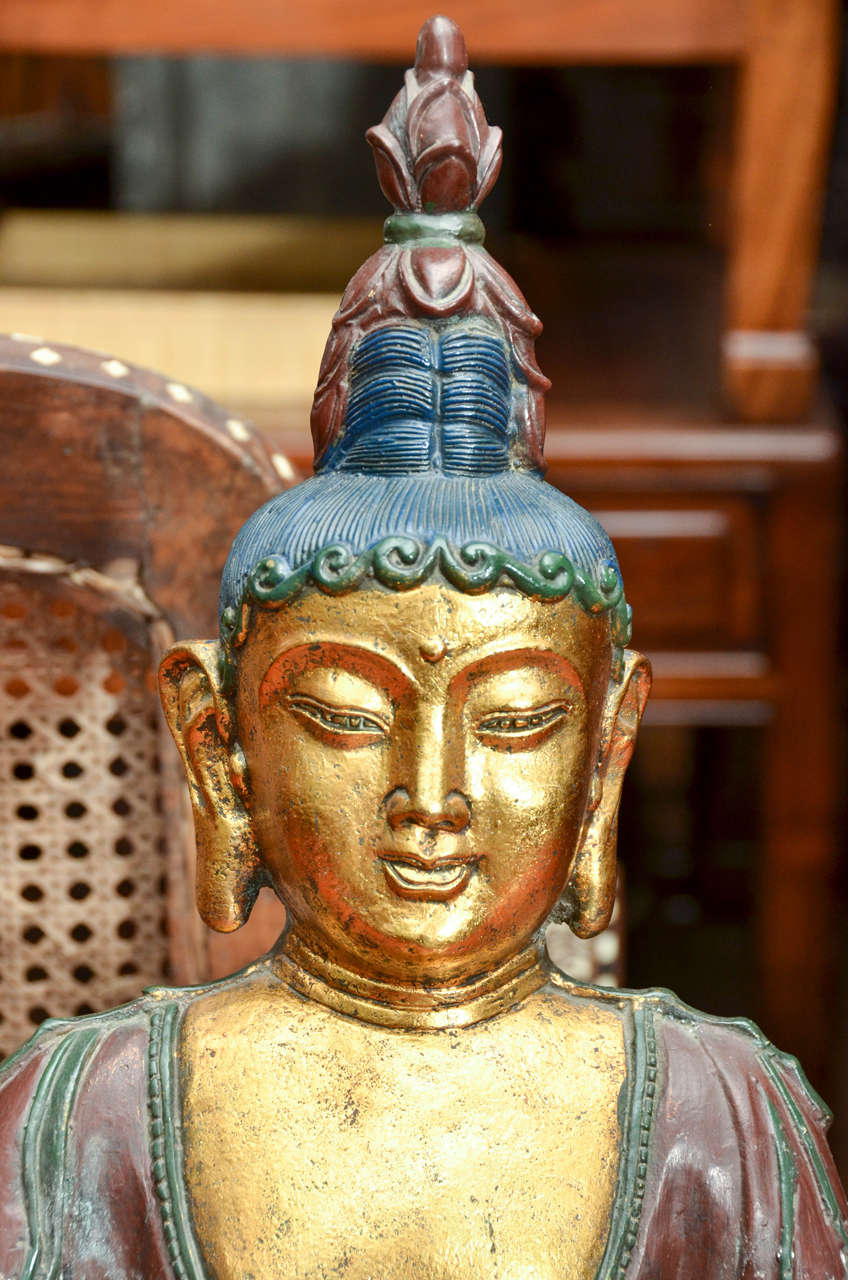 Turn of the Century Chinese Seated Bronze Buddha In Excellent Condition For Sale In East Hampton, NY