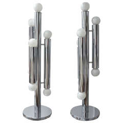 Pair of Chromed Tubular Lamps