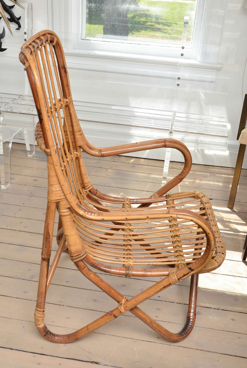 Italian Pair of Bamboo Armchairs For Sale