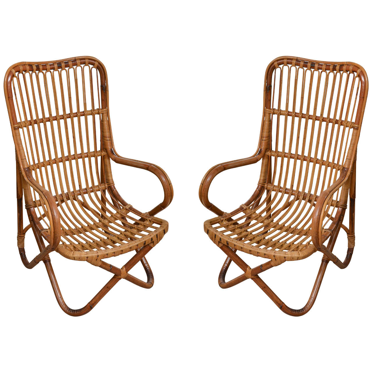 Paire de fauteuils en bambou