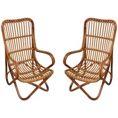 Retro Pair of Bamboo Armchairs