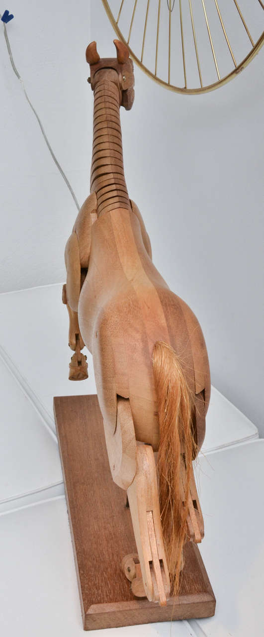 Metal Artist's Wooden Sculptural Model Horse