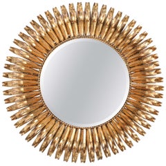 Gilt Iron Sunburst Wall Mirror, Italy, C. 1950