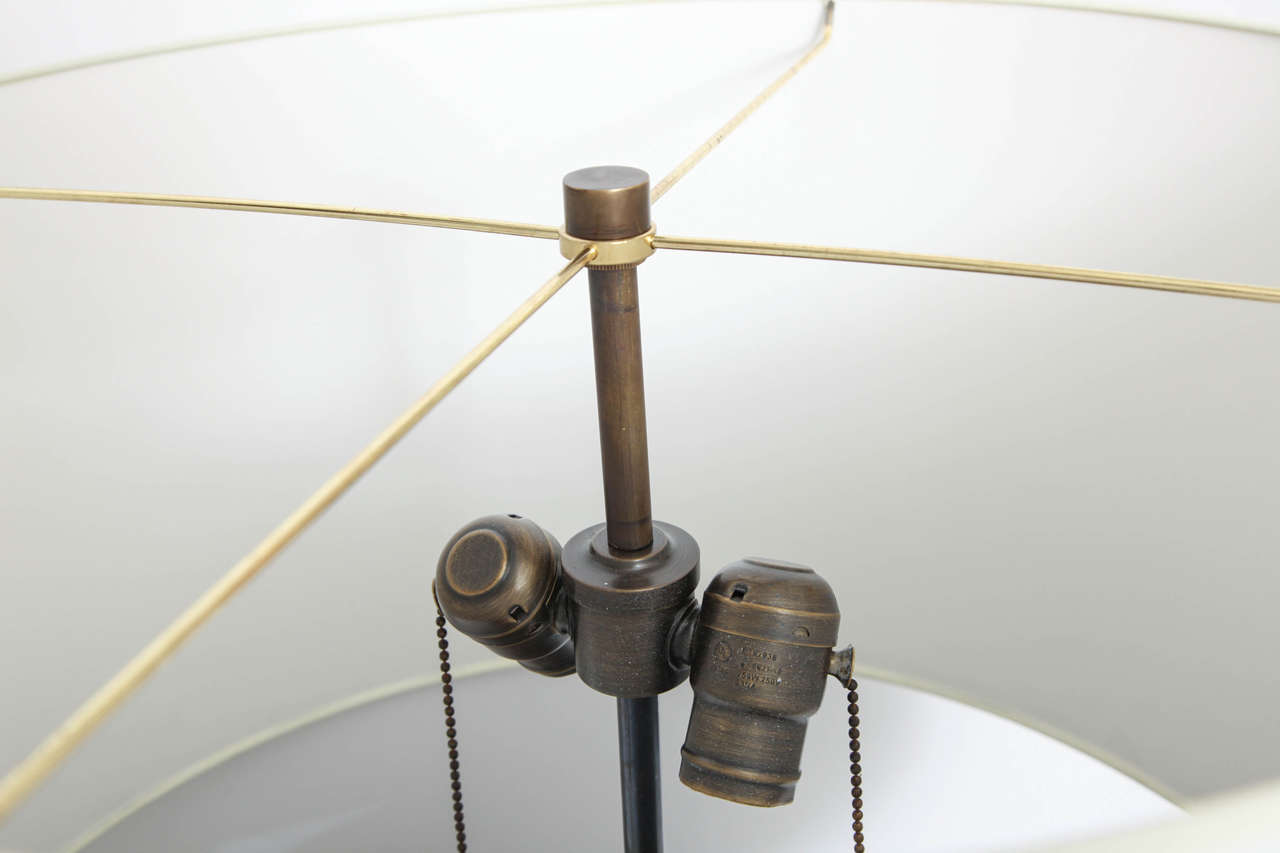 Late 20th Century Monumental Patinated Brass Table Lamp with Cubist Design by Karl Springer