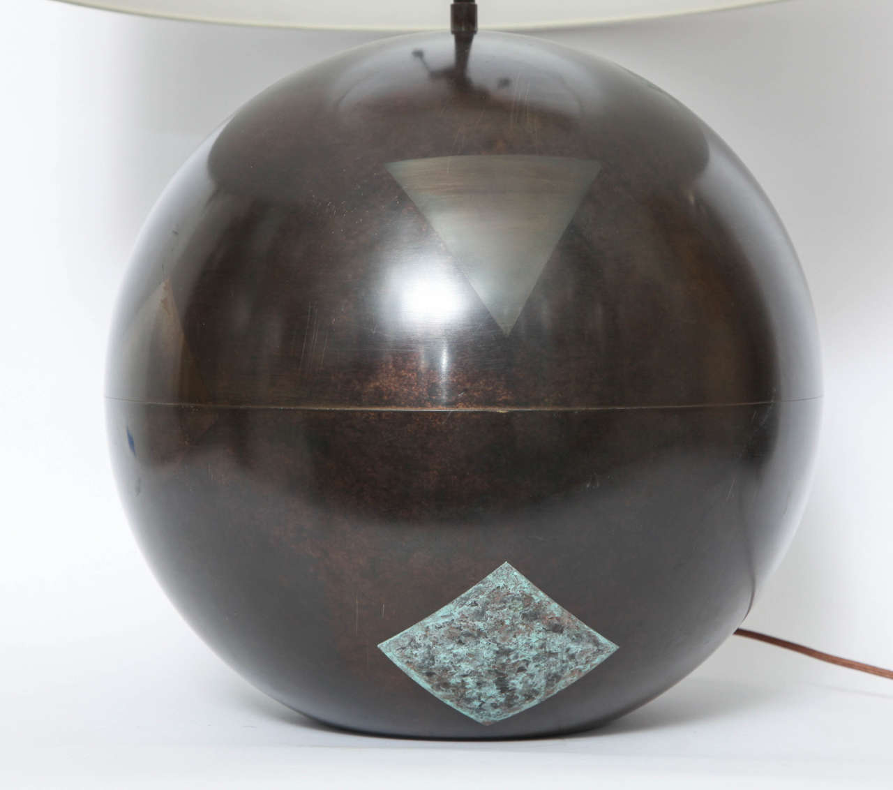 Monumental Patinated Brass Table Lamp with Cubist Design by Karl Springer 1