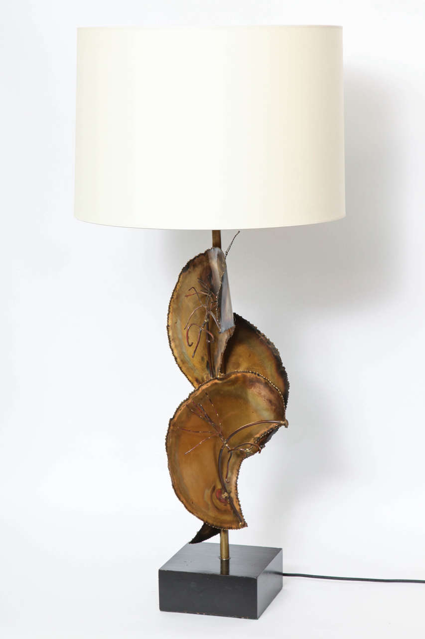 American Brutalist Patinated Brass Table Lamp For Sale
