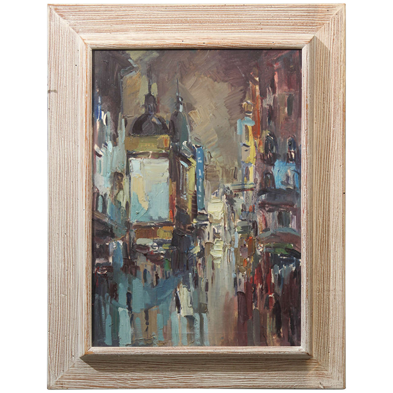 Mid-Century City Scene Oil Painting