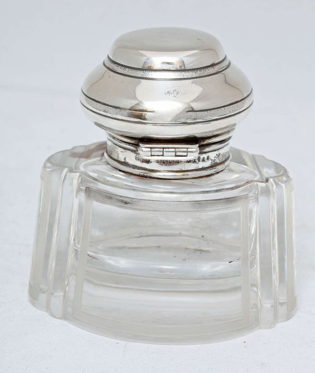 Sterling Silver-Mounted Etched Crystal Inkwell 1