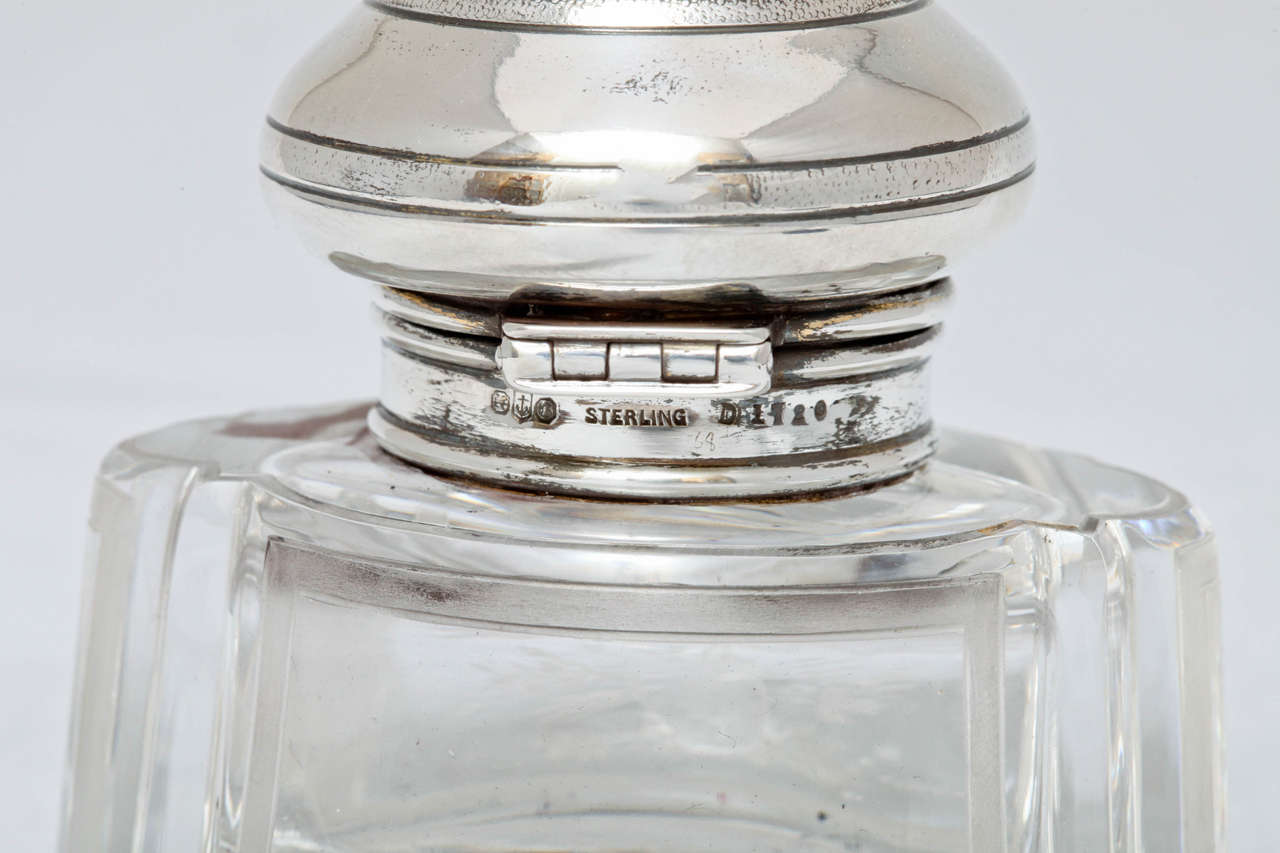 Sterling Silver-Mounted Etched Crystal Inkwell 2