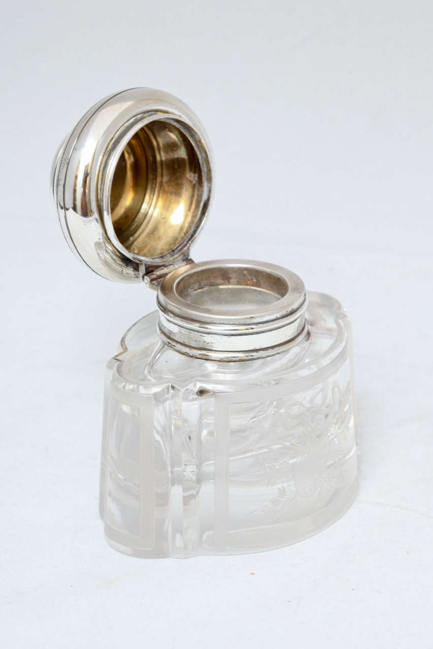 Sterling Silver-Mounted Etched Crystal Inkwell 3