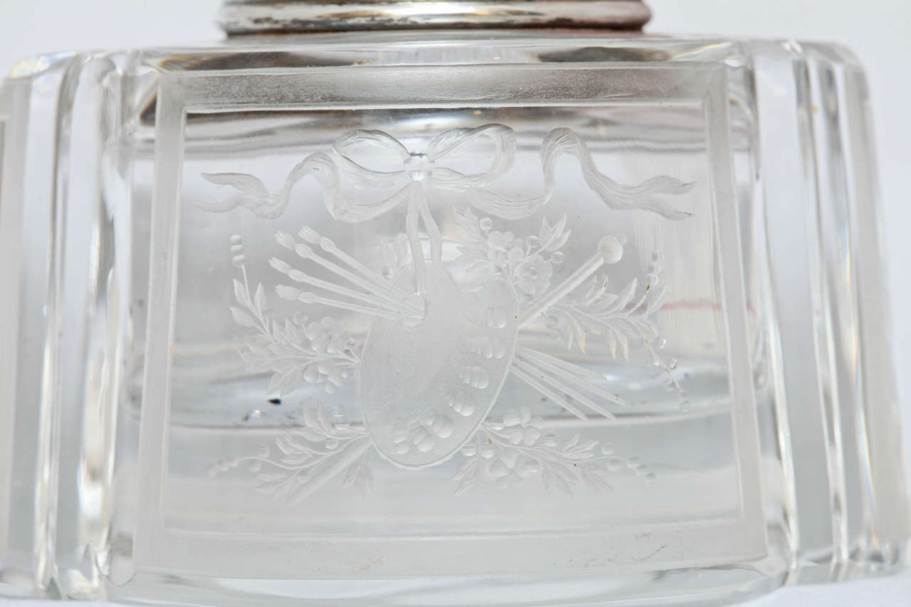 Sterling Silver-Mounted Etched Crystal Inkwell 4