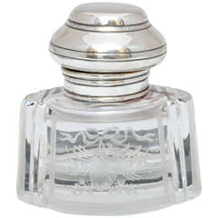 Sterling Silver-Mounted Etched Crystal Inkwell
