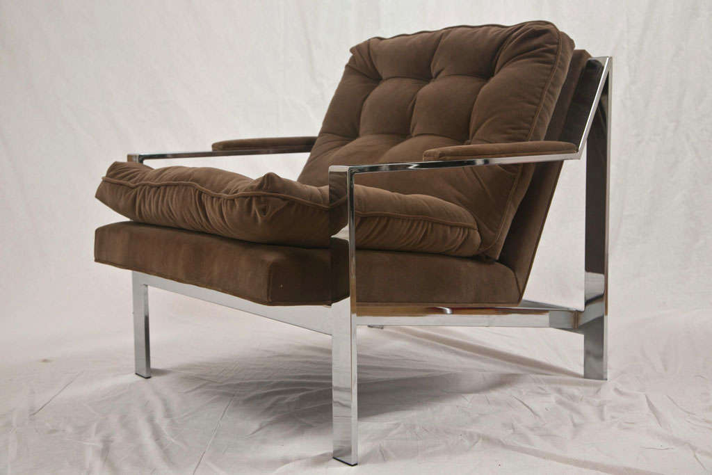 Tufted Milo Baughman Flat Bar Lounge Chairs