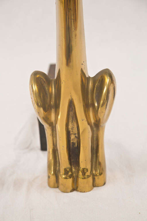 Mid-20th Century Brass Feline Andirons For Sale