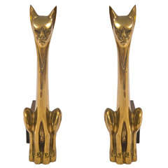 Brass Feline Andirons