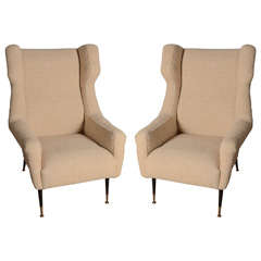 Vintage Pair of Italian Wingchairs in the style of Gio Ponti
