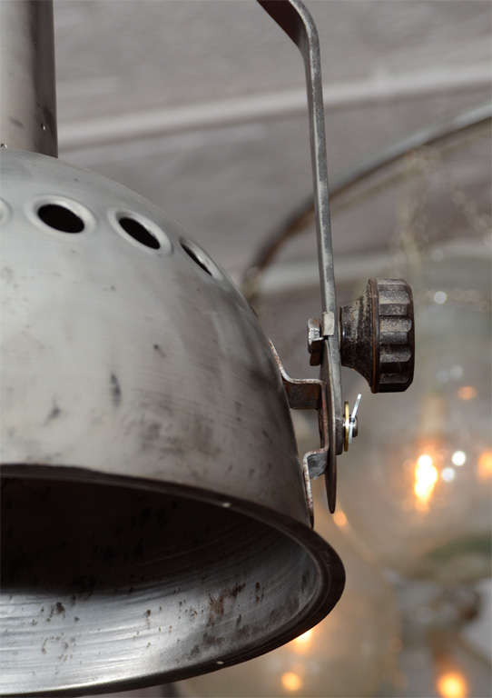 Metal Pair of French Industrial Pendant Lights