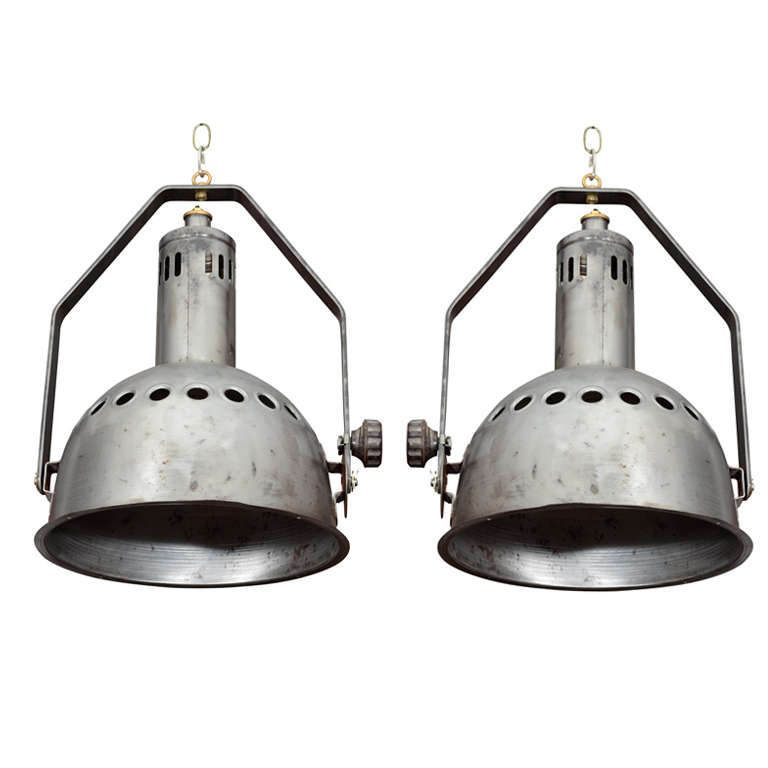Pair of French Industrial Pendant Lights