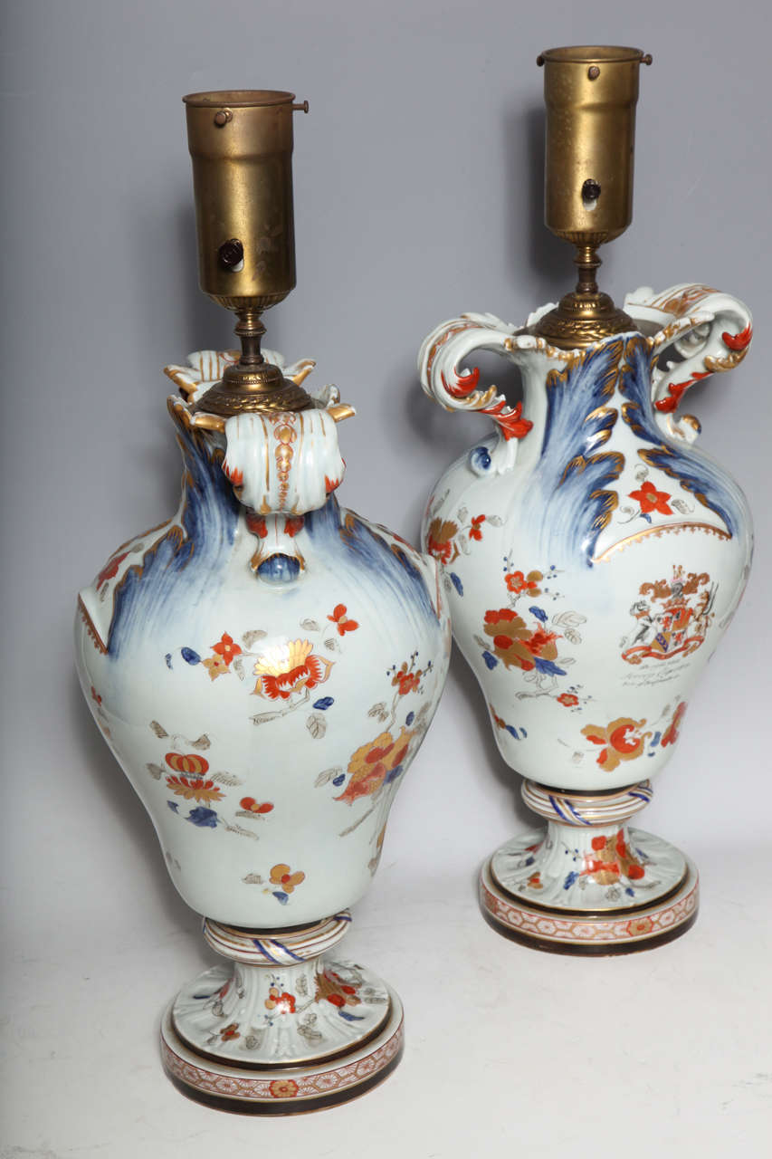 Pair of Antique Chinese Export Porcelain Vases with English Coats of Arms For Sale 2