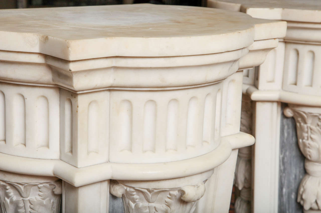 Pair of French Louis XVI Style, Two-Toned Carrera and Grey Marble Pedestals For Sale 1