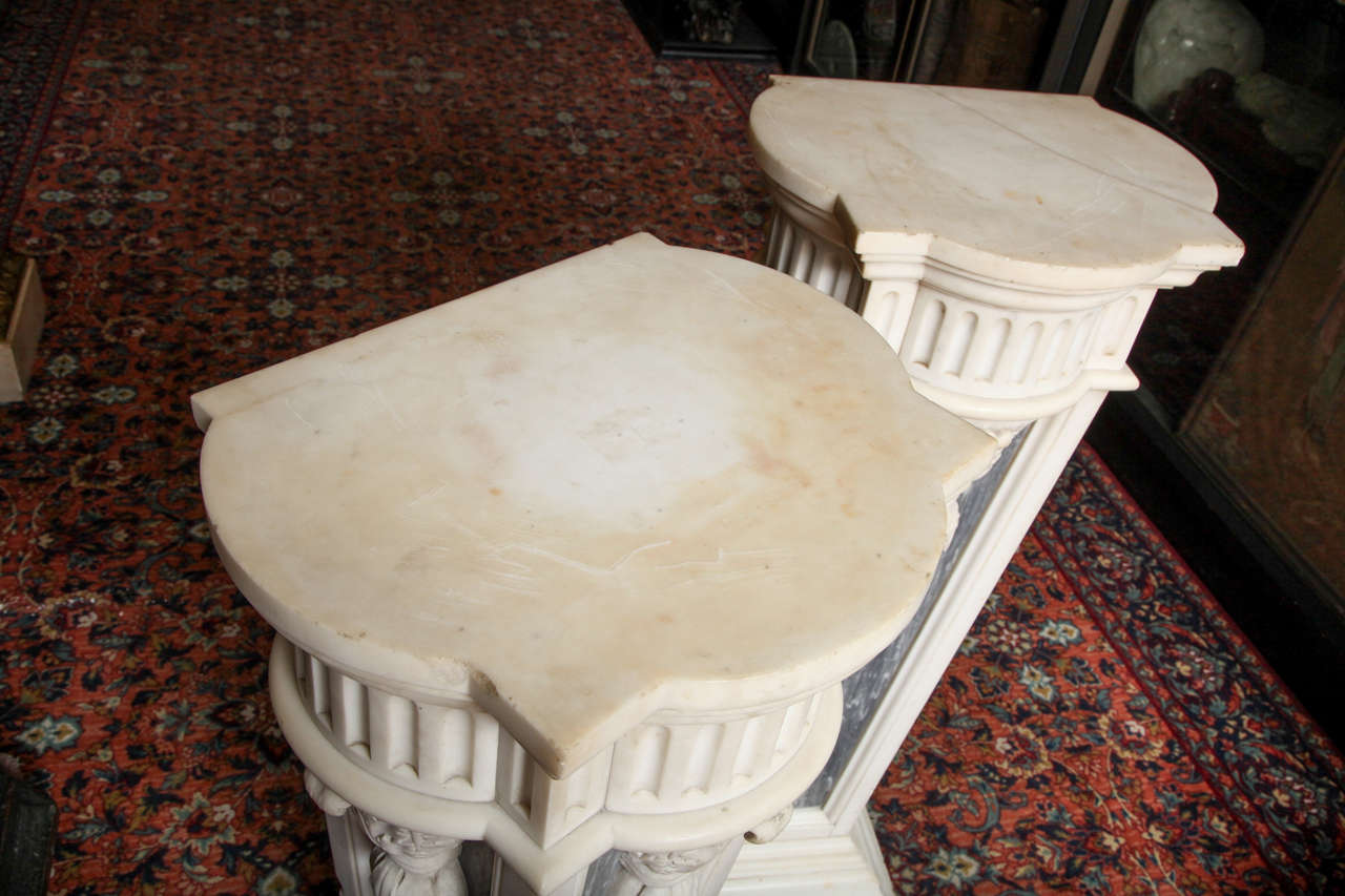 Pair of French Louis XVI Style, Two-Toned Carrera and Grey Marble Pedestals For Sale 2