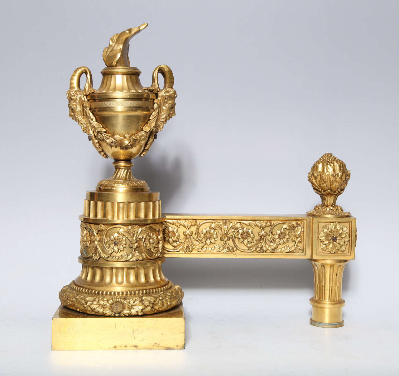 Pair of Antique French Louis XVI Period Gilt Bronze Andirons Chenets In Excellent Condition In New York, NY