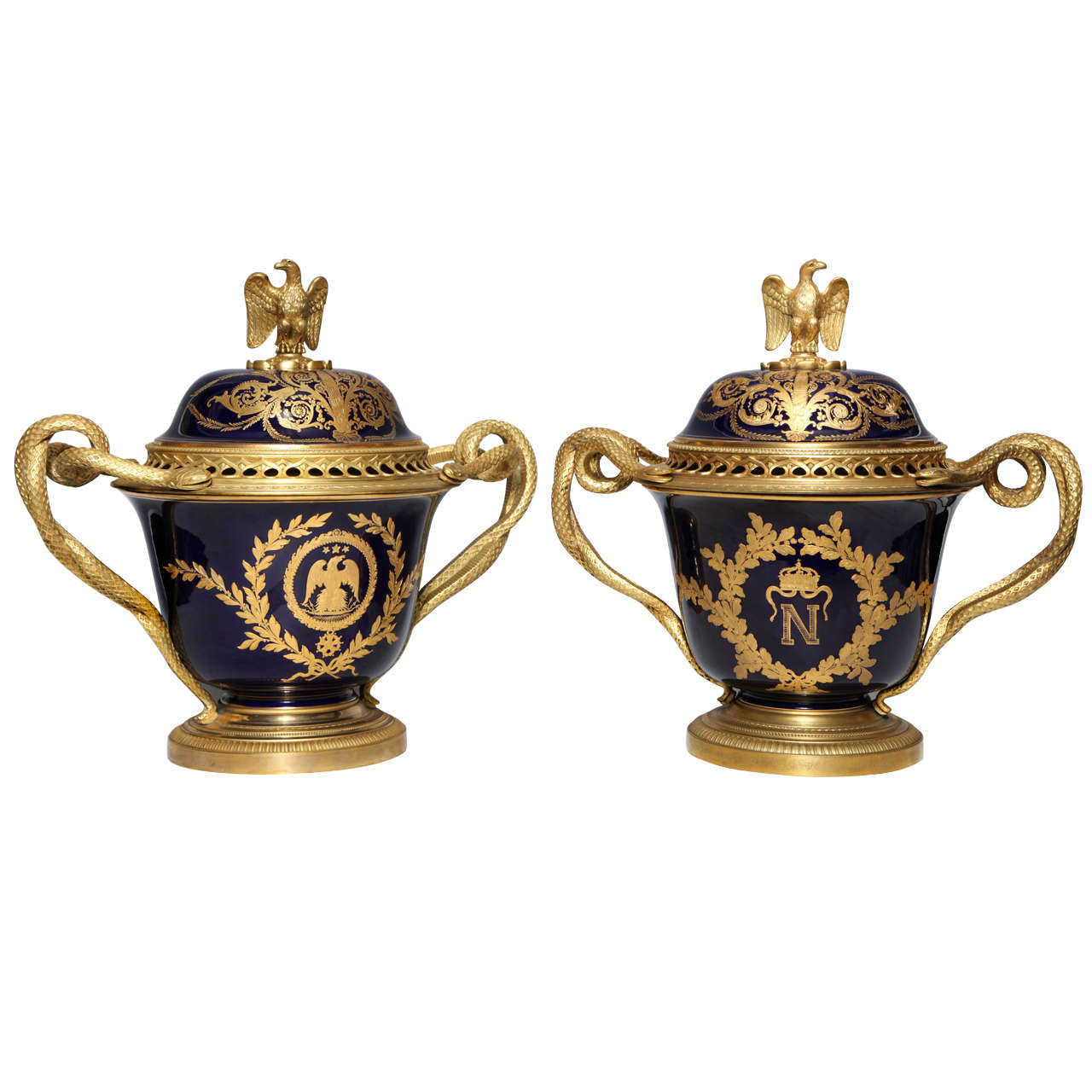 Pair of French Napoleanic Sèvres Porcelain and Ormolu Covered Vases/Pot Pourries