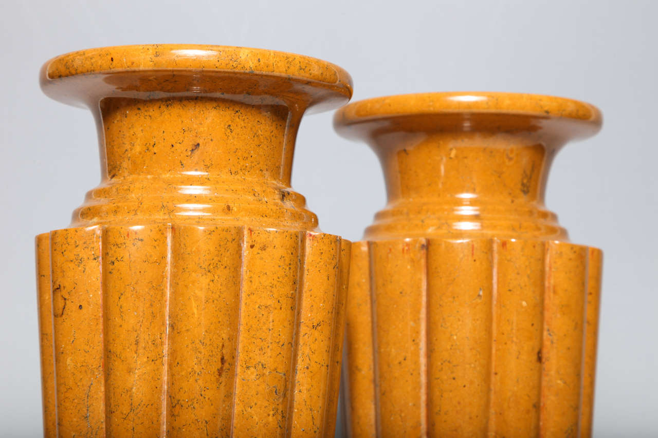 20th Century Pair of French Art Deco Carved Sienna Marble Vases For Sale