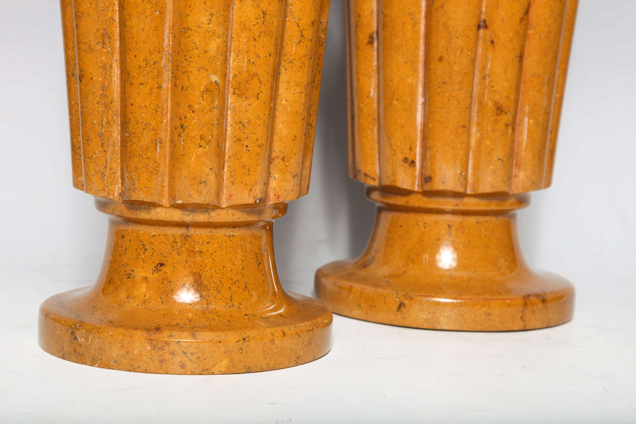 Pair of French Art Deco Carved Sienna Marble Vases For Sale 1