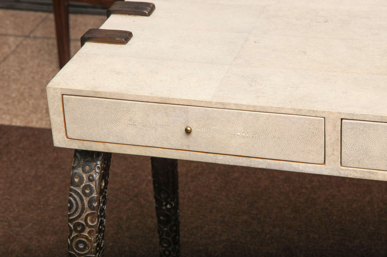 Rare French Art Deco Style Shagreen and Bronze Desk, 20th Century For Sale 7