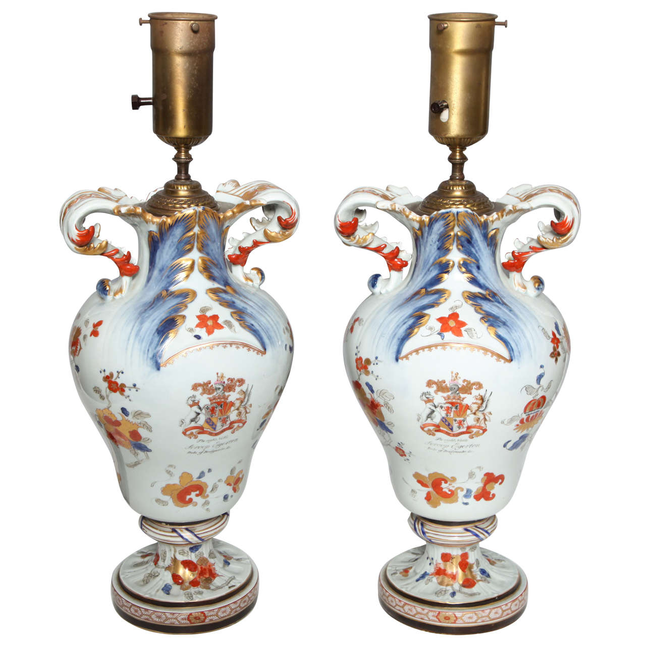 Pair of Antique Chinese Export Porcelain Vases with English Coats of