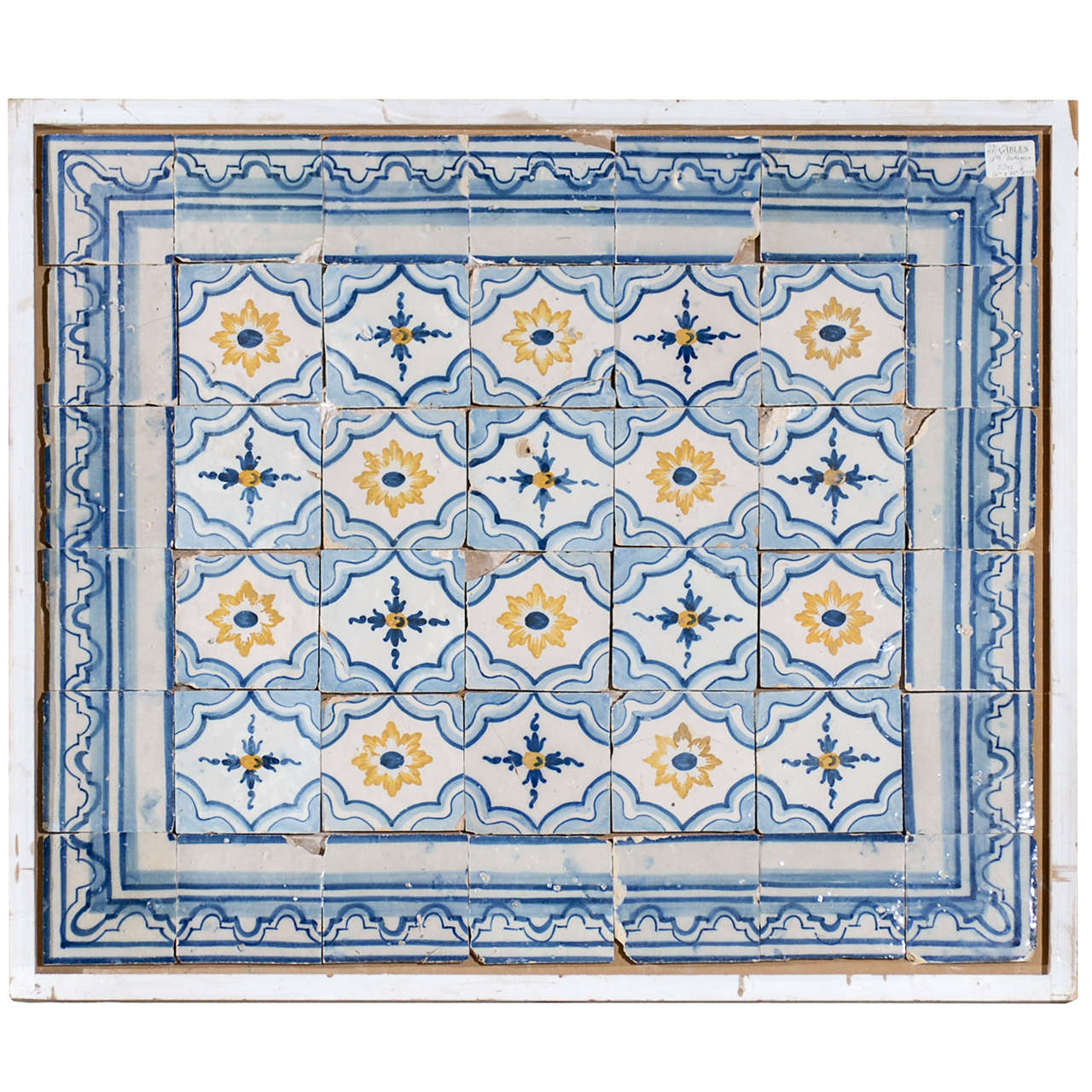 18th Century Portugese Tiles in Blue and Yellow, Circa 1780