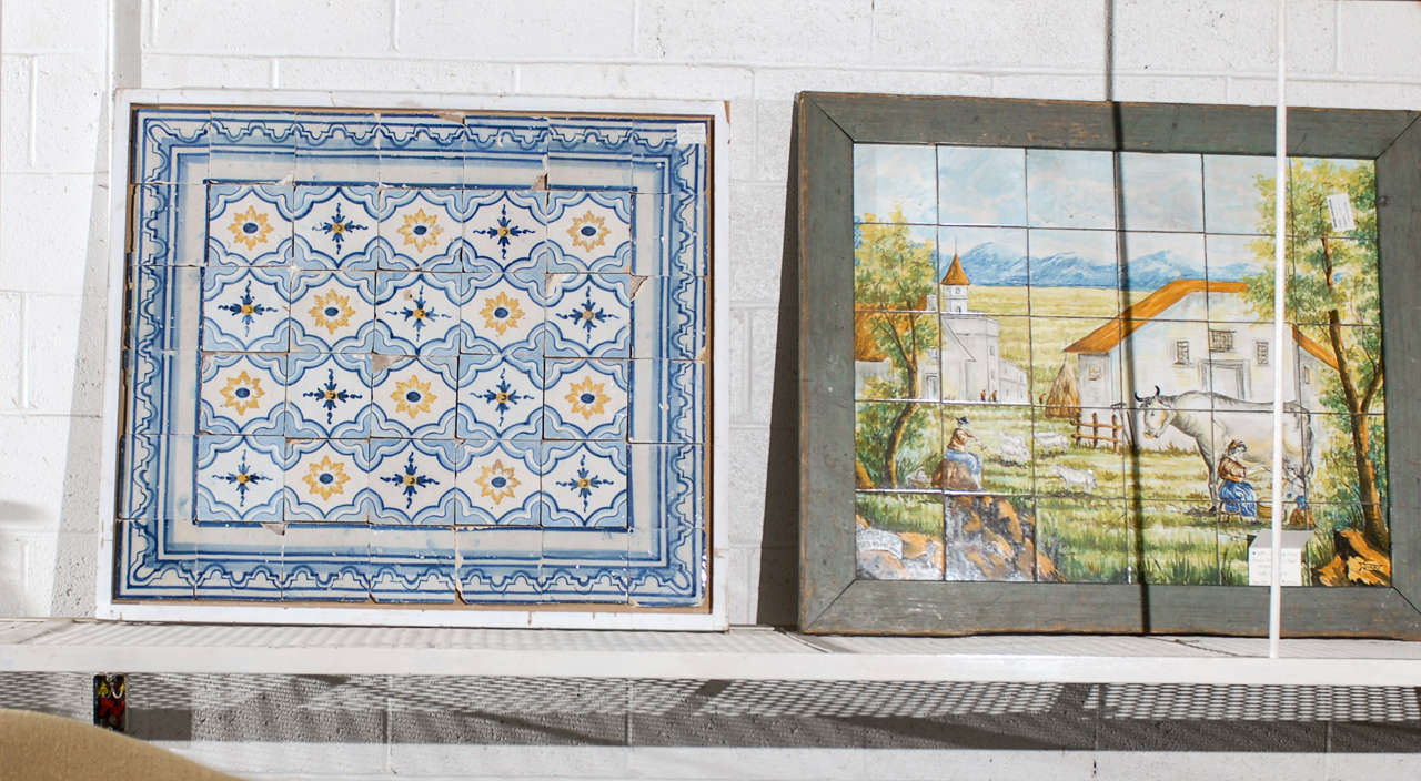 Portuguese 18th Century Portugese Tiles in Blue and Yellow, Circa 1780