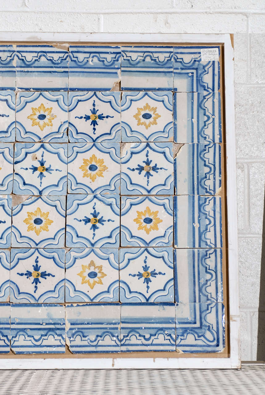 Glazed 18th Century Portugese Tiles in Blue and Yellow, Circa 1780