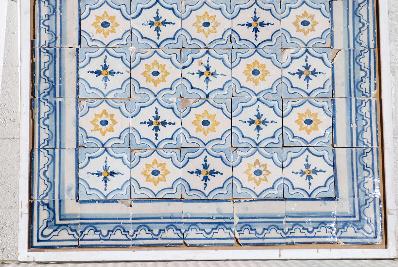 18th Century and Earlier 18th Century Portugese Tiles in Blue and Yellow, Circa 1780