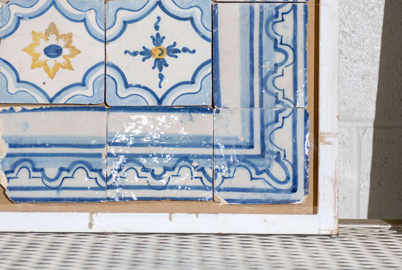 Ceramic 18th Century Portugese Tiles in Blue and Yellow, Circa 1780