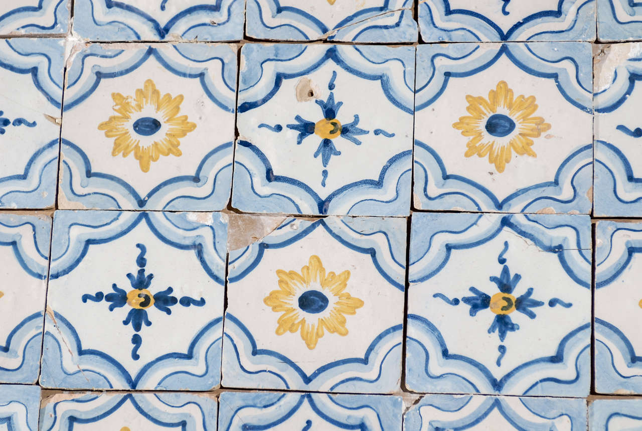 18th Century Portugese Tiles in Blue and Yellow, Circa 1780 3